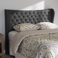 Baxton Studio BBT6631-Dark Grey-Full HB Cadence Modern and Contemporary Dark Grey Fabric Button-Tufted Full Size Winged Headboard